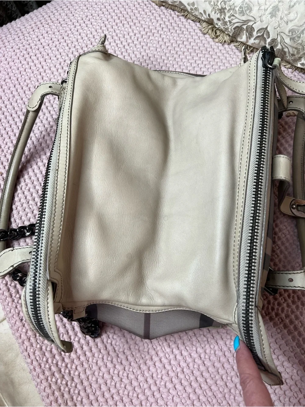 Burberry Smoked Check Trench Satchel Handbag Leather Trim + COA
